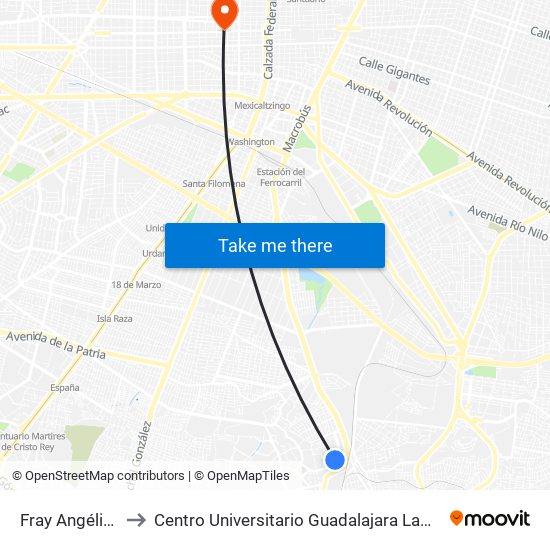 Fray Angélico to Centro Universitario Guadalajara Lamar map