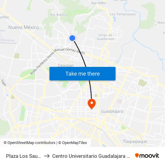 Plaza Los Sauces to Centro Universitario Guadalajara Lamar map