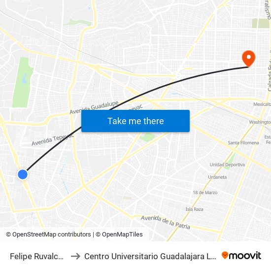 Felipe Ruvalcaba to Centro Universitario Guadalajara Lamar map