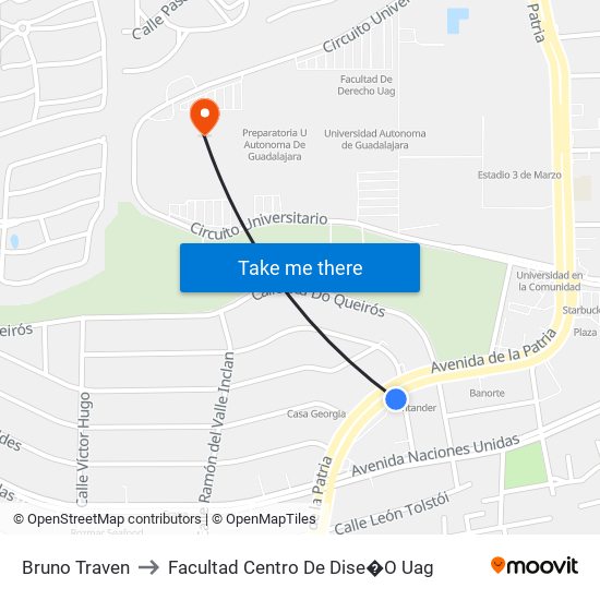 Bruno Traven to Facultad Centro De Dise�O Uag map