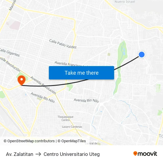 Av. Zalatitan to Centro Universitario Uteg map