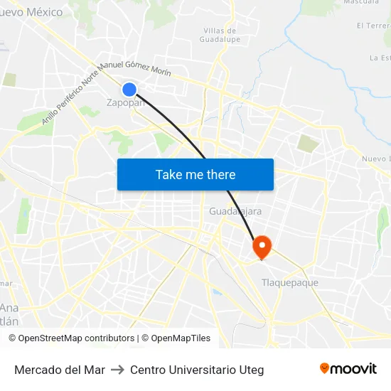 Mercado del Mar to Centro Universitario Uteg map