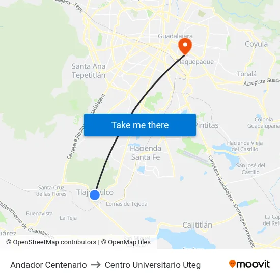 Andador Centenario to Centro Universitario Uteg map