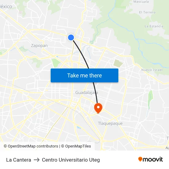 La Cantera to Centro Universitario Uteg map