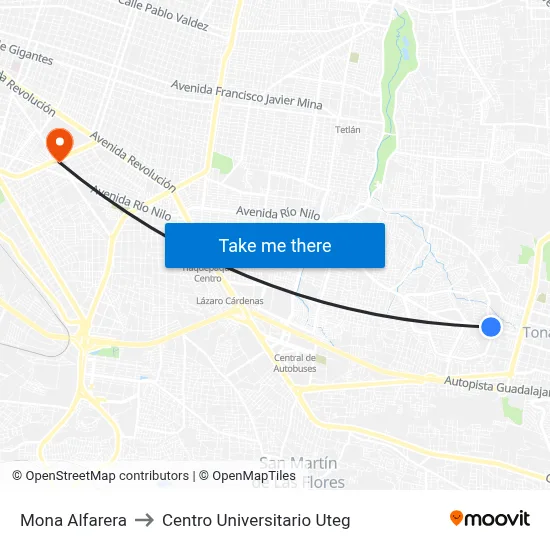 Mona Alfarera to Centro Universitario Uteg map