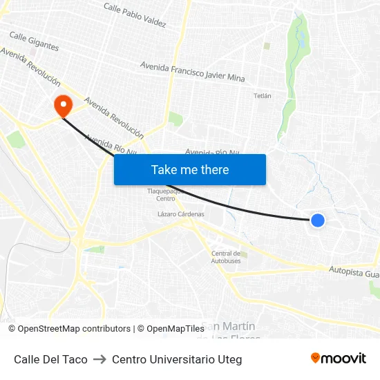 Calle Del Taco to Centro Universitario Uteg map