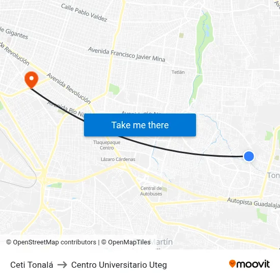 Ceti Tonalá to Centro Universitario Uteg map