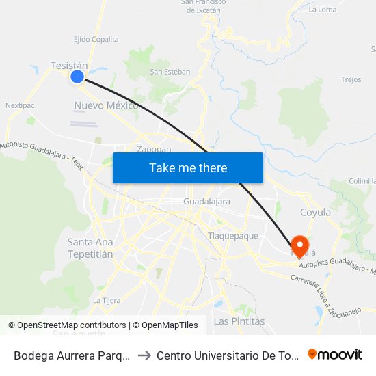 Bodega Aurrera Parques to Centro Universitario De Tonala map