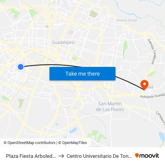 Plaza Fiesta Arboledas to Centro Universitario De Tonala map