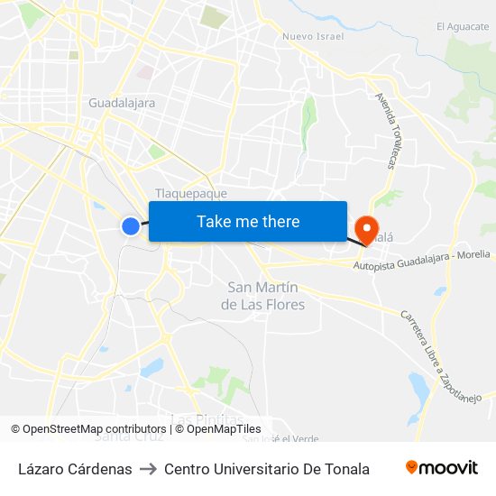 Lázaro Cárdenas to Centro Universitario De Tonala map