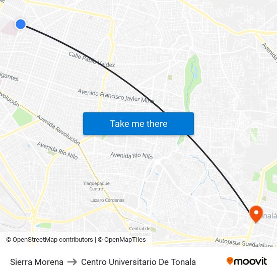 Sierra Morena to Centro Universitario De Tonala map