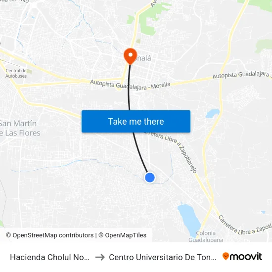 Hacienda Cholul Norte to Centro Universitario De Tonala map