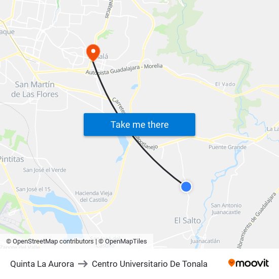 Quinta La Aurora to Centro Universitario De Tonala map