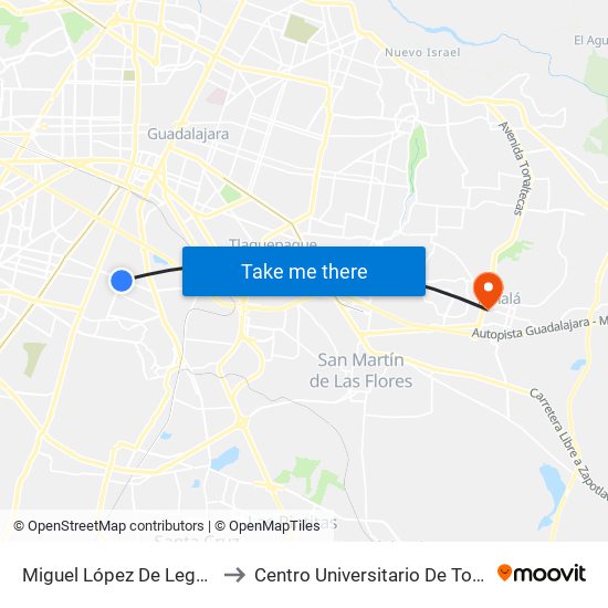 Miguel López De Legaspi to Centro Universitario De Tonala map
