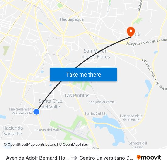 Avenida Adolf Bernard Horn Junior to Centro Universitario De Tonala map