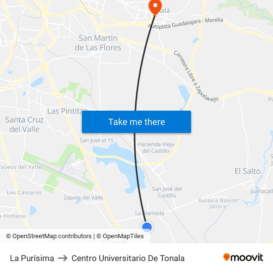 La Purísima to Centro Universitario De Tonala map