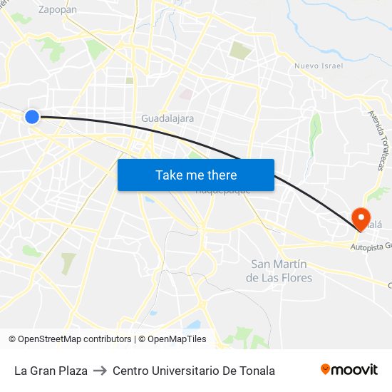 La Gran Plaza to Centro Universitario De Tonala map