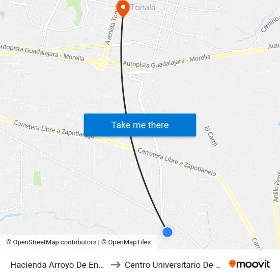 Hacienda Arroyo De Enmedio to Centro Universitario De Tonala map