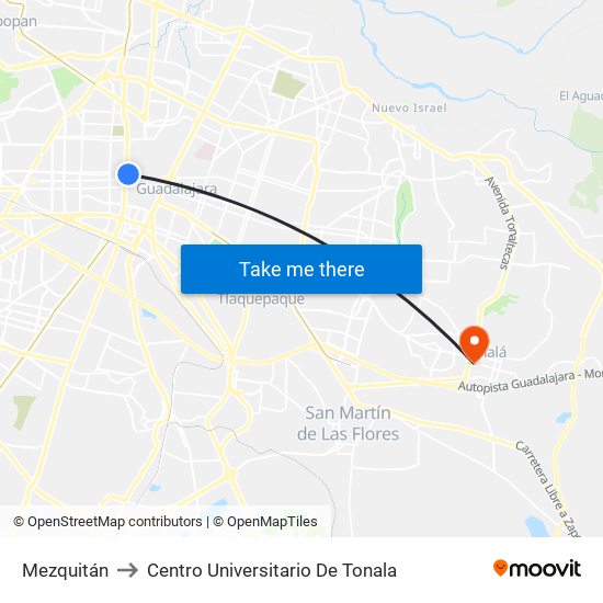 Mezquitán to Centro Universitario De Tonala map