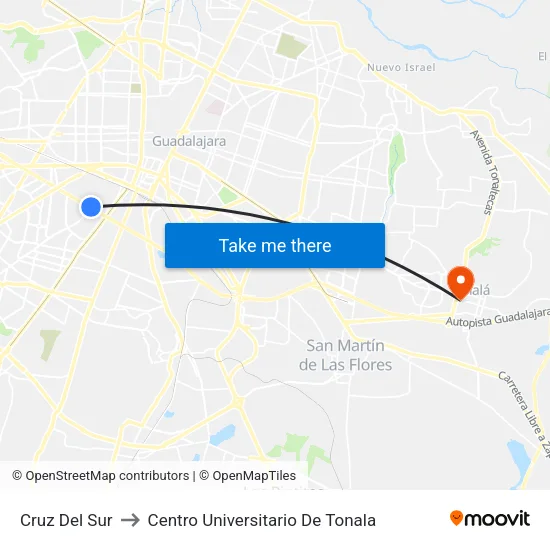 Cruz Del Sur to Centro Universitario De Tonala map