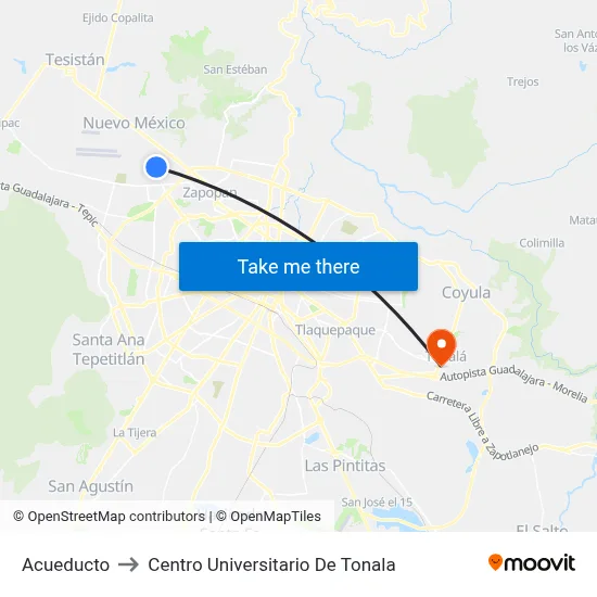 Acueducto to Centro Universitario De Tonala map