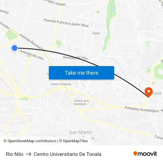 Río Nilo to Centro Universitario De Tonala map