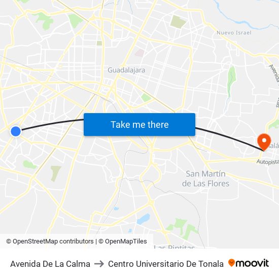 Avenida De La Calma to Centro Universitario De Tonala map