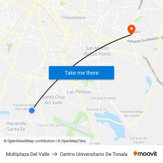 Multiplaza Del Valle to Centro Universitario De Tonala map