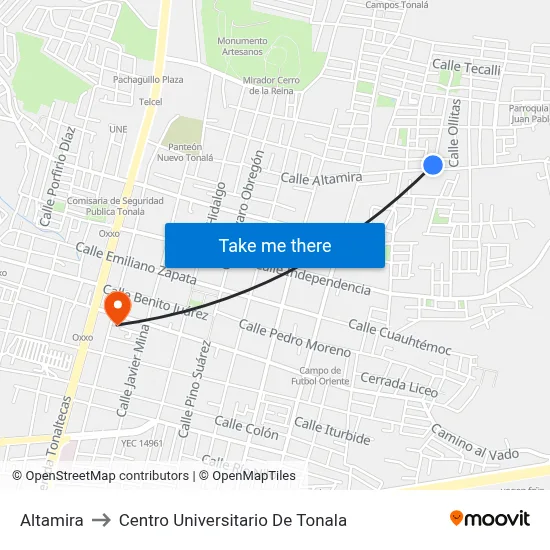 Altamira to Centro Universitario De Tonala map