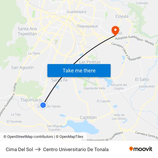 Cima Del Sol to Centro Universitario De Tonala map