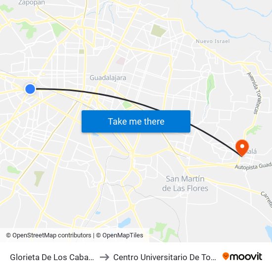 Glorieta de la Estampida to Centro Universitario De Tonala map