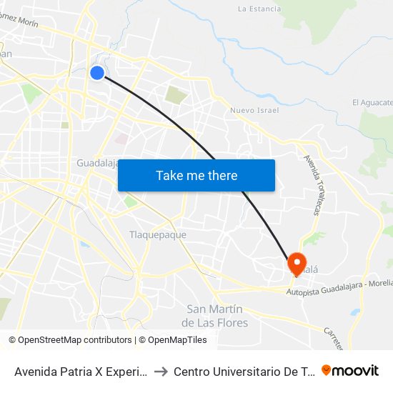 Avenida Patria X Experiencia to Centro Universitario De Tonala map