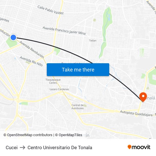 Cucei to Centro Universitario De Tonala map