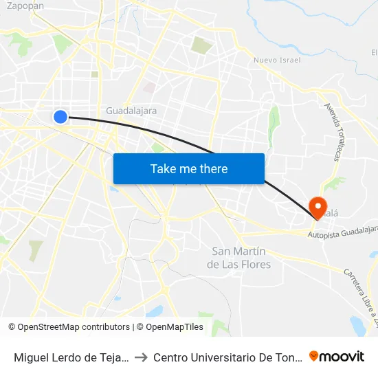 Miguel Lerdo de Tejada to Centro Universitario De Tonala map