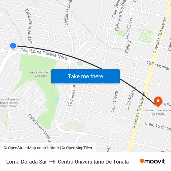 Loma Dorada Sur to Centro Universitario De Tonala map