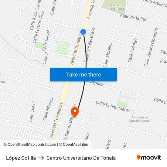 López Cotilla to Centro Universitario De Tonala map