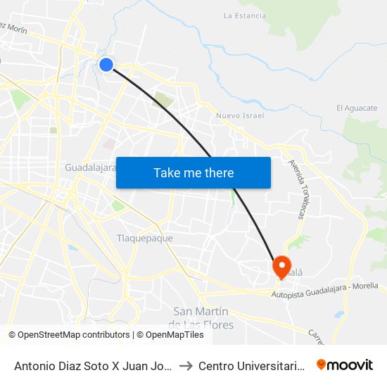Antonio Diaz Soto X Juan Jose De La Garza to Centro Universitario De Tonala map