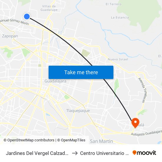 Jardines Del Vergel Calzada Del Vergel to Centro Universitario De Tonala map