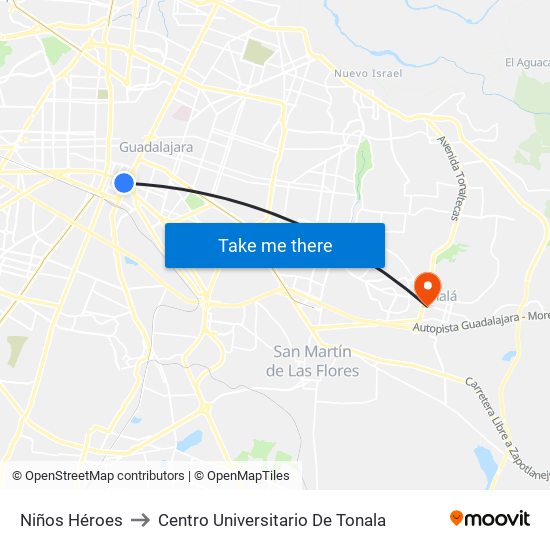 Niños Héroes to Centro Universitario De Tonala map