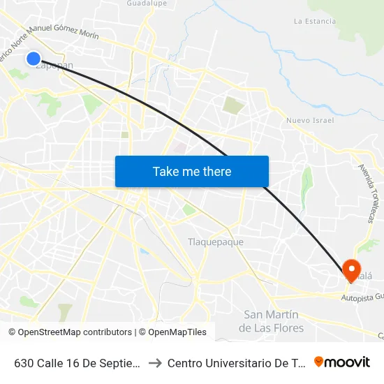 630 Calle 16 De Septiembre to Centro Universitario De Tonala map