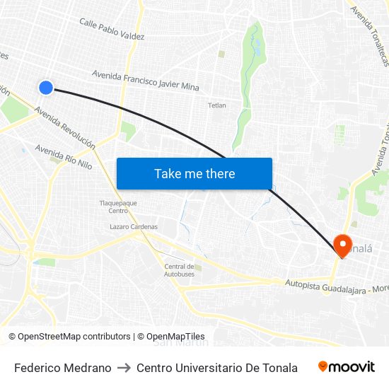 Federico Medrano to Centro Universitario De Tonala map