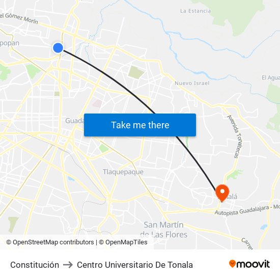 Constitución to Centro Universitario De Tonala map