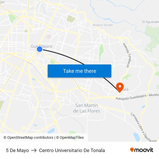 5 De Mayo to Centro Universitario De Tonala map