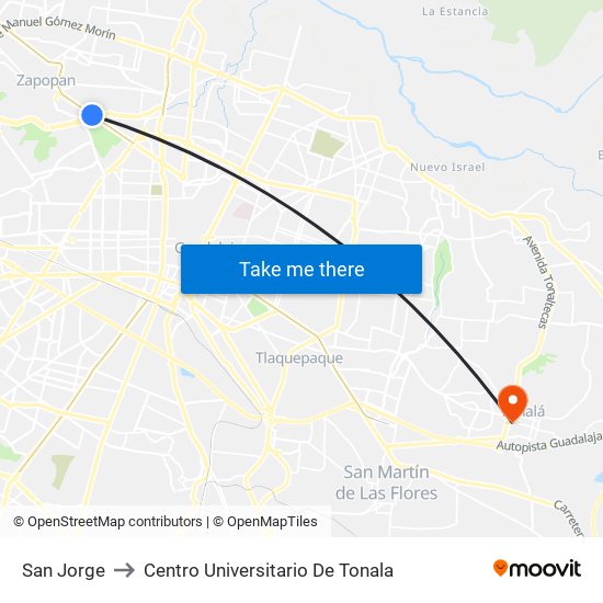 San Jorge to Centro Universitario De Tonala map