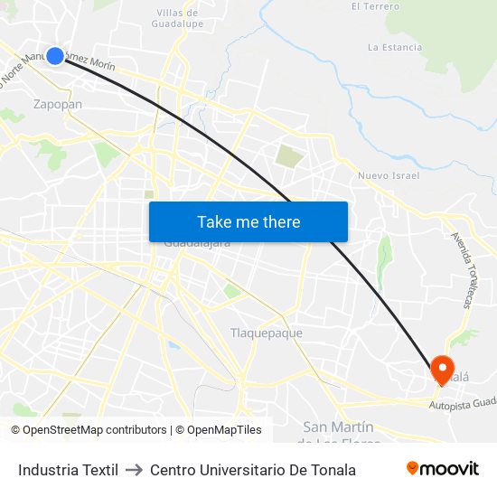 Industria Textil to Centro Universitario De Tonala map