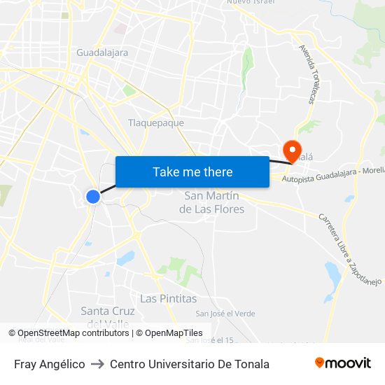 Fray Angélico to Centro Universitario De Tonala map