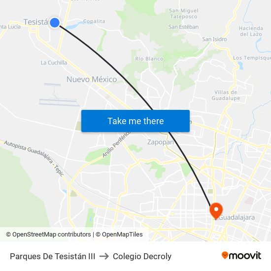 Parques De Tesistán III to Colegio Decroly map