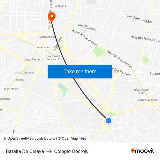 Batalla De Celaya to Colegio Decroly map