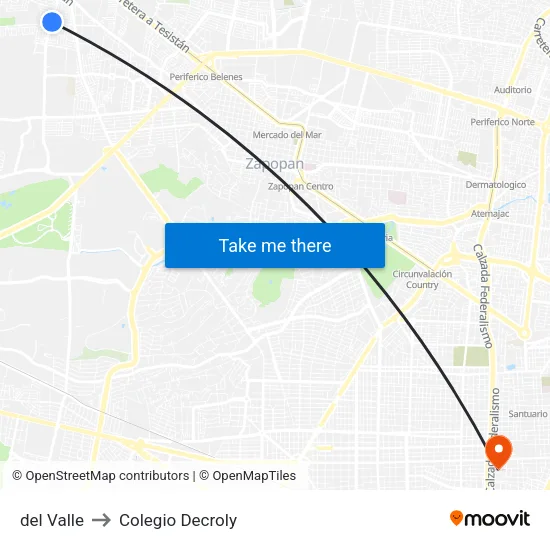 del Valle to Colegio Decroly map