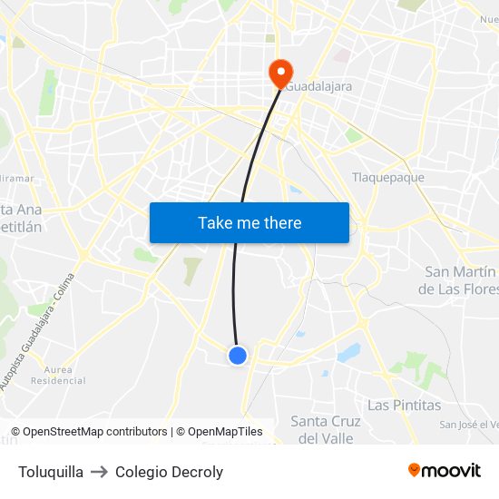 Toluquilla to Colegio Decroly map